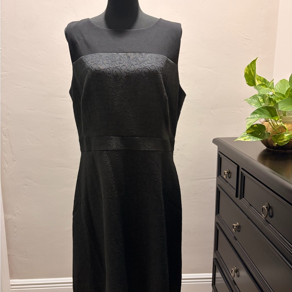 DKNY Black Sleeveless Midi Dress with Textured Panel